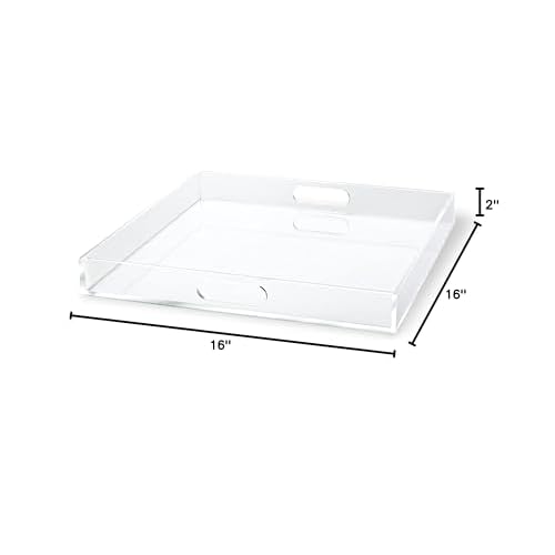 russell+hazel Acrylic Serving Tray with Handles, Clear, 16¡± x 16¡± x 2"