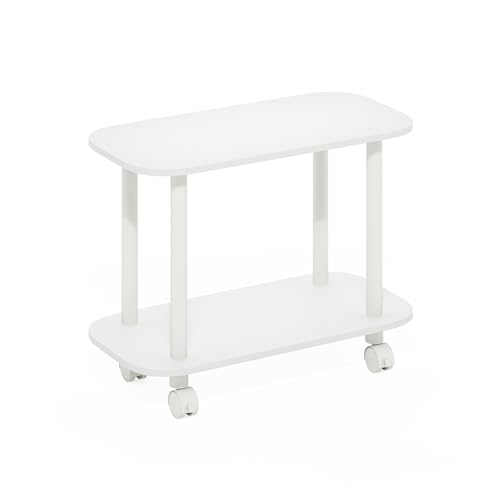 Furinno Turn-N-Tube 2-Tier Oval Side Table with Wheels, White – Plain White
