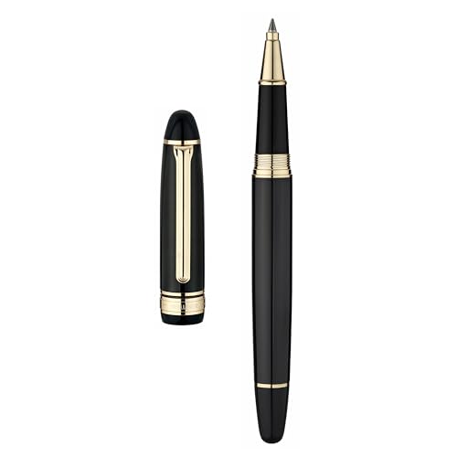 BEILUNER 319 Black Lacquer Rollerball - Stunning Luxury Pen with 24K Gold Finish, Heavy, Schneider Black Ink Refill, Best Gift Set for Men & Women, Professional, Executive Office, Nice Classic Pens