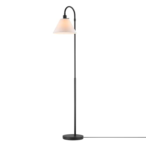 GLOBE Electric 61000146 62" Floor Lamp, Matte Black, White Fabric Shade, On/Off Rotary Switch on Socket, 6-Foot Black Cord, Reading Light, Bedroom, Living Room, Home Decor