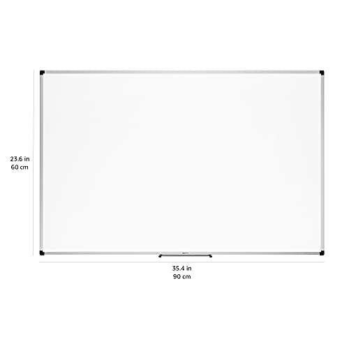 Amazon Basics Large Magnetic Dry Erase Whiteboard 35.4x23.6 Inches with Aluminum Frame, Wall Mountable, Pen Tray, Office & Classroom Use