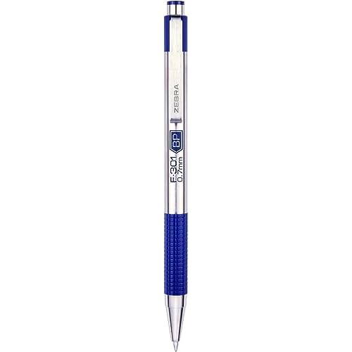 Zebra F-301 0.7mm Fine Point Pen - Pack of 12; 6 Black & 6 Blue Retractable Ballpoint Pen with Stainless Steel Barrel