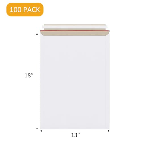 25 Pack 13x18 inch Large Rigid Mailer Self Seal Photo Document Mailers, Stay Flat White Cardboard Envelopes White Photography Mailers for CD, Photos, Document