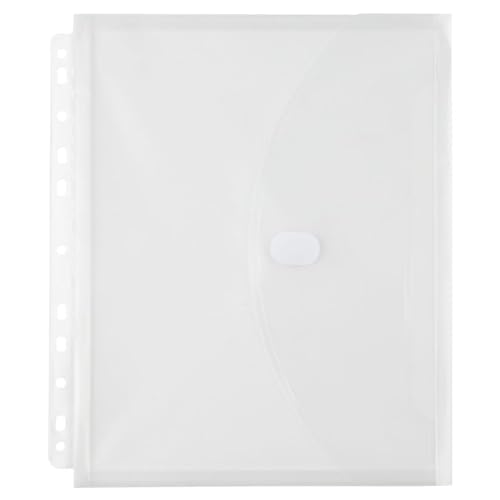 JAM Paper Plastic 3-Hole Binder Envelopes with Hook & Loop Closure - Pack of 3, Clear, 9 1/2 x 11 1/2 inches