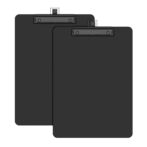 2 Pack Black Clipboard with Pen Holder, 8.5 x 11 Plastic Clip Boards with Black Low Profile Clip, Letter Size for Classroom, Teacher, Students, School, Office Supply