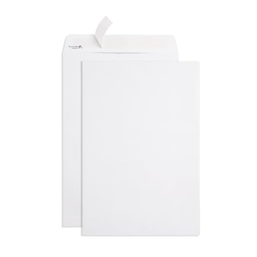 Blue Summit 50 Large Mailing Envelopes 13x18, White 13 x 18 Envelopes, Self Seal Catalog, Security Tinted for Mailing