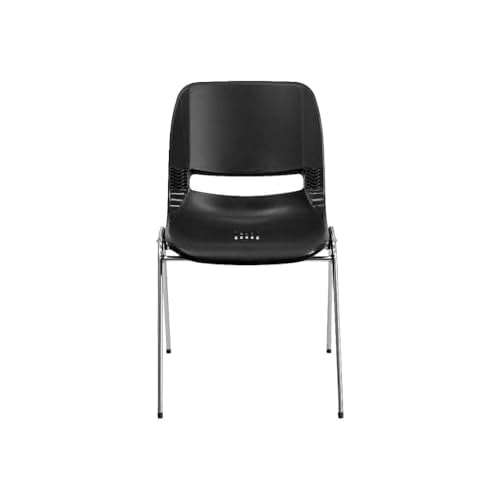 Flash Furniture HERCULES Series 880 lb. Capacity Black Ergonomic Shell Stack Chair with Chrome Frame and 18'' Seat Height