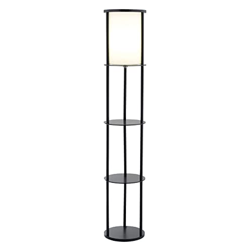 Adesso 3117-01 Stewart 62.5" Round Floor Lamp ? Lighting Fixture with Storage Shelves, Smart Switch Compatibility Lamp. Home Decor Accessories,Black Base Finish