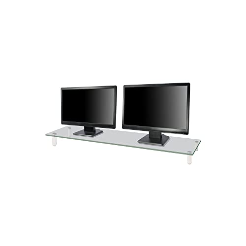 Kantek Extra-Wide Glass Monitor Riser with 8mm Tempered Glass Platform and 60-Pound Capacity, Clear Glass (MS380), 3.3" x 39.4" x 10.2"