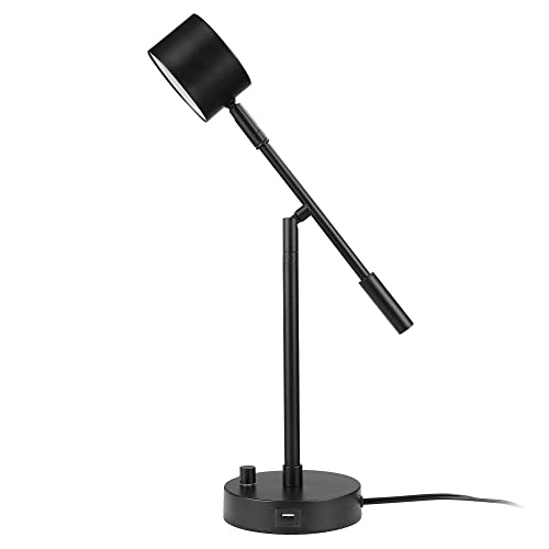 GLOBE Electric 52271 Aristocrat 16" Integrated LED Swing Arm Desk Lamp, Matte Black, Dimmable On/Off Rotary Switch at Base, 2.1A USB Port