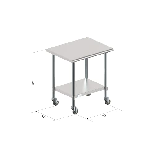 KoolMore 24x30 Stainless Steel Work Table with Under Shelf & Optional Wheels (CT2430-18C) - Heavy Duty