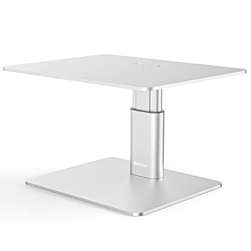 BoYata Monitor Riser Stand, Adjustable Height Metal Desktop Stand Storage Organizer Compatible with TV, PC, Laptop, Computer, iMac, and All Screen Display-Silver