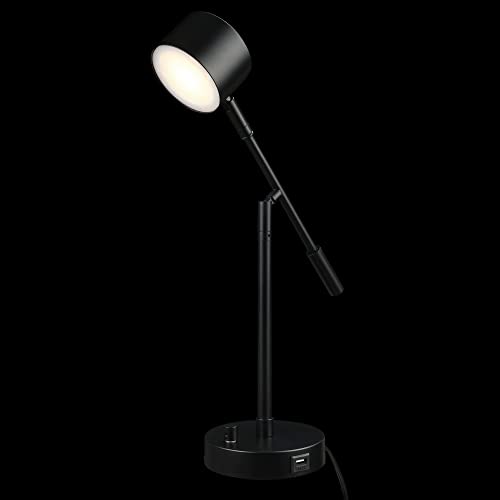 GLOBE Electric 52271 Aristocrat 16" Integrated LED Swing Arm Desk Lamp, Matte Black, Dimmable On/Off Rotary Switch at Base, 2.1A USB Port