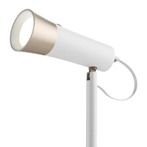 Dimmable LED Desk Light Study Lamp w/Adjustable, Rechargeable & Detachable Head - Home/Dorm/Office Table Lighting for Work, Reading & Studying - White/Gold