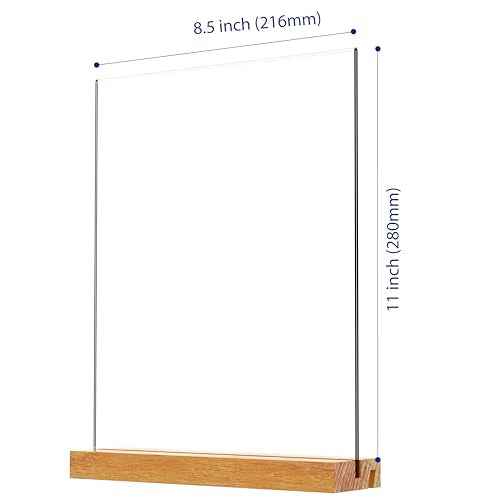 Acrylic Sign Holder with Wood Base 8.5x11 Inch Vertical and Slant Displays (2 Pack 8.5*11")