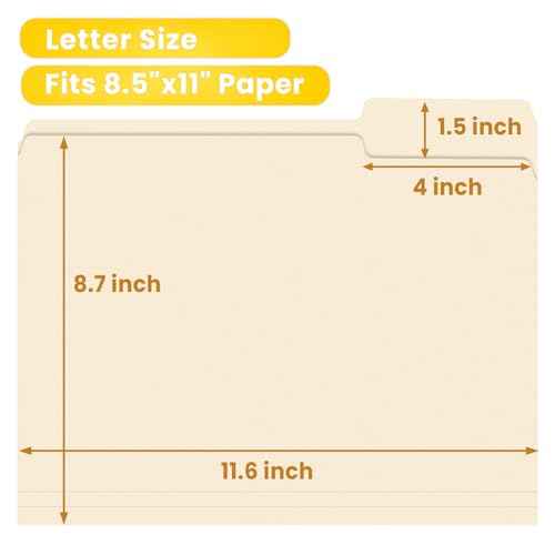 SUNEE File Folders, 30 Pack Manilla Folders 8.5 x 11, 1/3 Cut Tab for Easy Labeling and Organization, Durable Standard Paper for Home, Office, School Filing