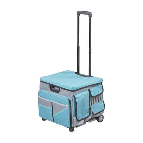 Mobile Utility Cart with Storage Organizer Bag, Rolling Cart, Turquoise/Grey