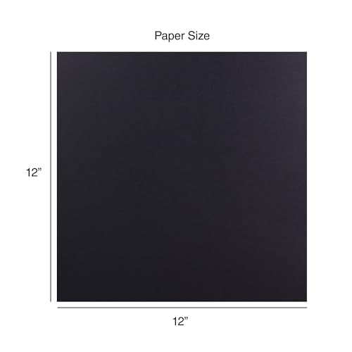 Cardstock 12 x 12 Paper Pack - 65lb Smooth Card Stock for Crafts, Cardmaking, Art Projects - 50 Square Scrapbook Sheets - Double Sided with Solid Core, Midnight Black