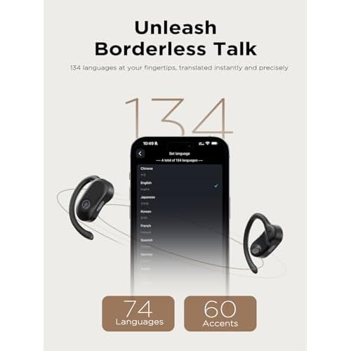 CXK AI Translation Earbuds Real Time 134 Languages 60H Playtime Translator Ear Buds Audifonos Traductores Ingl?s Espa?ol Wireless Earphones Bluetooth Headphones for Travel Business Learning Black