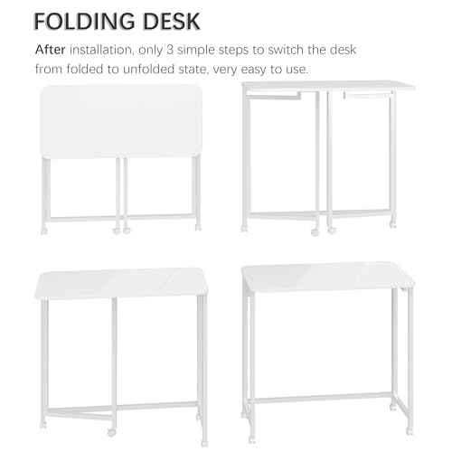 4NM 31.5" Mobile Small Rolling Computer Desk, Folding Laptop Cart Table with Wheels, Portable Office Desk for Small Space Couch Bed - All White