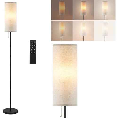 Floor Lamp for Living Room, Modern Standing Lamps with Lampshade, Minimalist Tall Lamp with Chain Switch for Living Room, LED Bulb Included (Beige Shade-Remote Bulb)