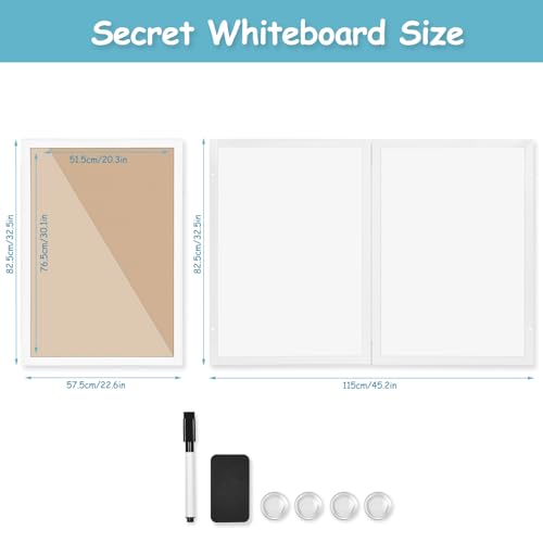 White Hidden Board with Wooden Frame 20x30in Enclosed Whiteboard for Office & Home (Poster Not Included)