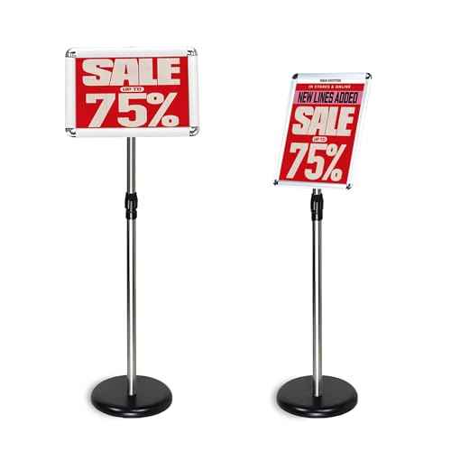 Sign Stand for Display, Plastic Sign Holder 8.5 x 11 Standing, Height Adjustable Floor Sign Holder Stand, Vertical and Horizontal 360¡Æ Rotatable Signage Stand for Store, Business, silver (2 Pack)