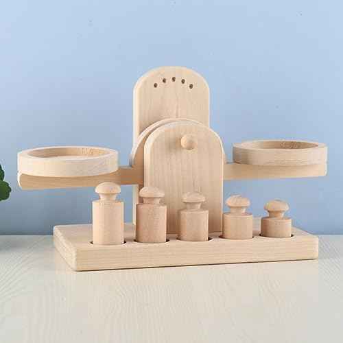 iplusmile Wooden Scale Wooden Montessori Math Materials Weighing Scale Set Preschool Educational Learning Tool 1 Set