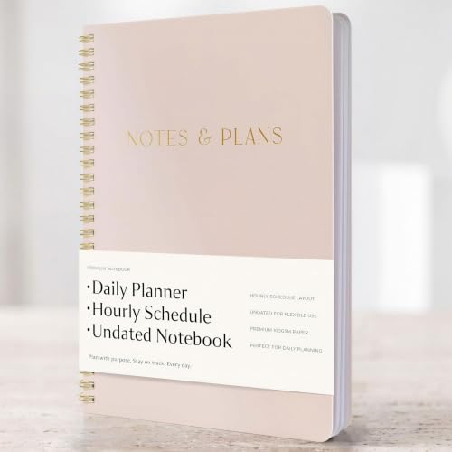 ZICOTO Champagne Pink Daily Planner with Hourly Schedule & Spiral Notebook