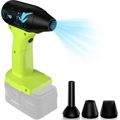 Compressed Air Duster, 130000RPM Air Blower for Ryobi 18V Battery, Cleaning Keyboard&PC 4 Gears Adjustable Wind Speed Cordless Jet Fan Dry Blower for Car,Home,Cleaning,Leaf(No Battery)