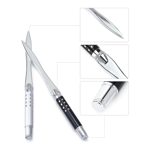 QWORK 2 Pack Metal Letter Opener - Ergonomic Grip Envelope Slitter, Sleek Sword-like Cutter with Safe Edge, Durable Powder-Coated Finish - Versatile Paper Cutter for Office & Outdoor Use