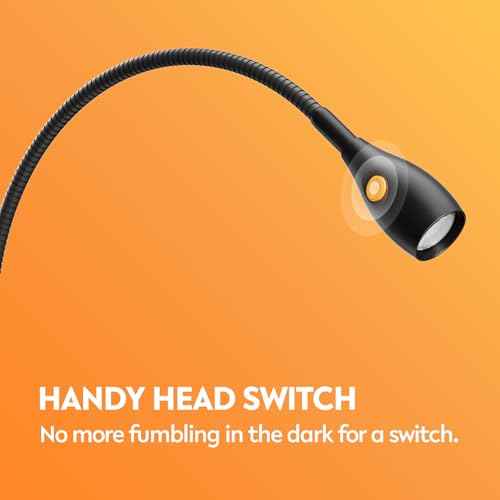 acegoo Minimalist Reading Light for Bed Headboard Dimmable Book Light Clip on Lamp with USB-C Adapter, Flexible Gooseneck & Handy Lamp Head Switch, CRI 95+