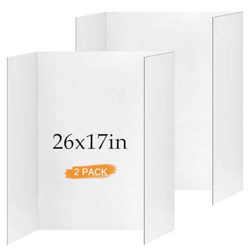 2 Pack Small Trifold Poster Board 26" x 17", White Corrugated Project Boards for Science Fairs, School Projects and Event Displays