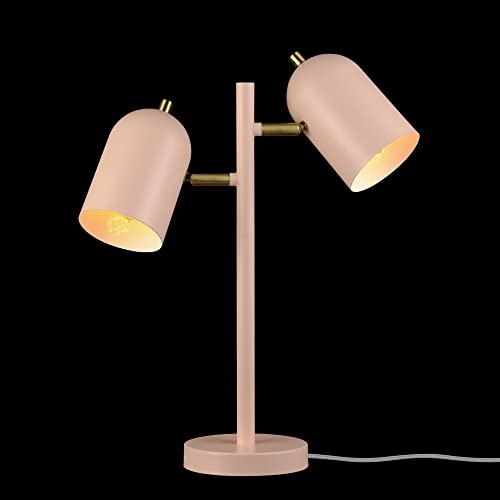 GLOBE Electric 30290 19" 2-Light Desk Lamp, Matte Pink, Brass Accents, 2.1A USB Port, On/Off Rotary Switch on Each Shade, Reading Light, Dorm Room Essentials, Lamps for Living-Room, Office D?cor