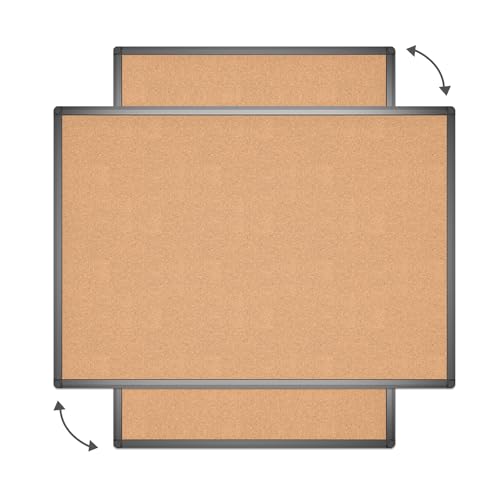 VIZ-PRO 36x24 Inch Cork Notice Board with Black Aluminum Frame - Bulletin Board