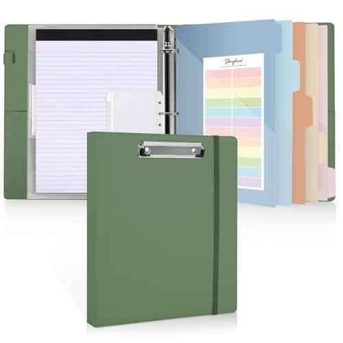 SKYDUE 3 Ring Binder with Clipboard 1 Inch, 13.2" ¡¿ 10.2" PU Clipboard Binder with Notepad & 5 Dividers with 5 Pockets, Labels, Clipboard Folder Great for School Office(Fit Letter Sized Paper)