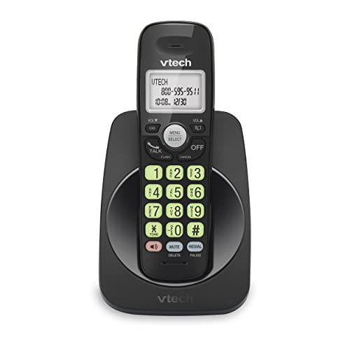 VTech Cordless Phone with DECT 6.0, Full-Duplex Speakerphone, Lighted Display, Backlit Keypad, Caller ID, Volume Control, Hearing Aid Compatible, Wall Mount, Black — Without Answering Machine