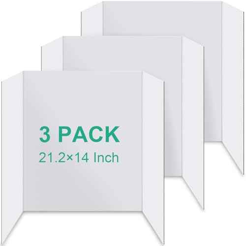 3PCS Trifold Poster Board, 21¡¿14 Inch tri fold Poster Boards, White Corrugated Project Boards for Artwork Showcase, Science Fairs, School Projects, Event Displays, and Business Presentations