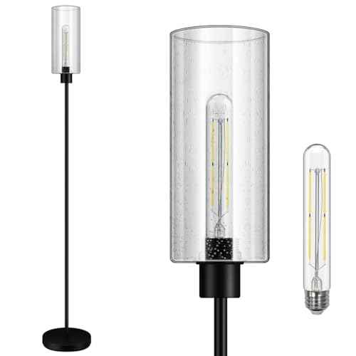 BoostArea Modern Standing Floor Lamp with Seeded Glass Shade, Simple Design, Tall, for Bedroom, Office, Kids Room, Reading
