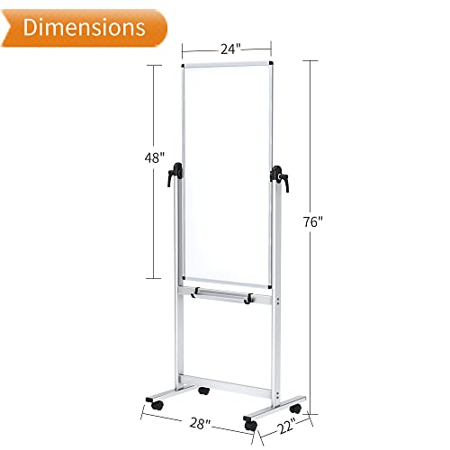 VIZ-PRO Double-Sided Magnetic Mobile Whiteboard 48 x 24 Inches, Portable & Lockable Castors