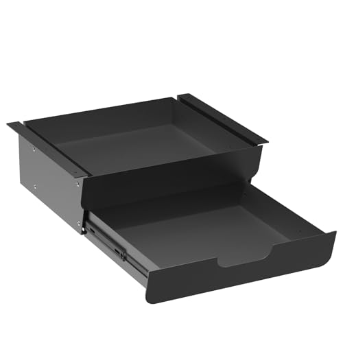 Under Desk Mounted Sliding Double Layer Drawer with Tilt Panel to Pull Out, 11.6'' Long & 10.4'' Deep Dual Storage Organizer for Sit Stand Workstation