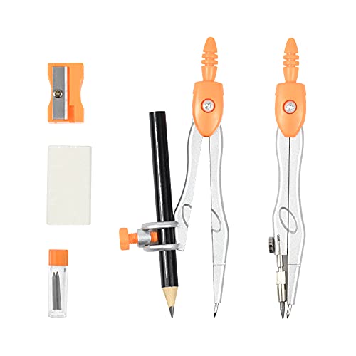 Unjoo Orange Geometry Set 10 Pcs Student Supplies with Compass & Protractor