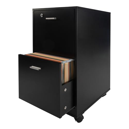 Lavish Home File Cabinet - 2-Drawer Cabinet with Lock and Deep Drawer Storage - Rolling Filing Cabinet for Under The Desk, Home, or Office (Black)