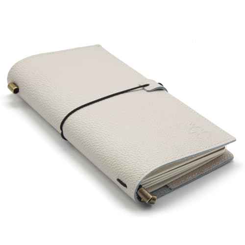 WANDERINGS Regular Size Travelers Notebook with Pockets - 4.5"x8.5" / 11.5cm x 22cm - Refillable Travelers Journal - A Beautifully Handcrafted Leather Journal in Oat, 100 GSM Blank Inserts