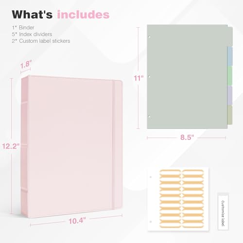 Pink Leather 3-Ring Binder, 1 Inch Ring, Letter Size Organizer for Documents