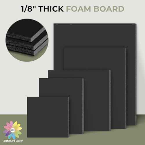 Mat Board Center, 12 Pack 16x20 Black Foam Boards, Acid Free Foam Core Board, 1/8 inch Thick