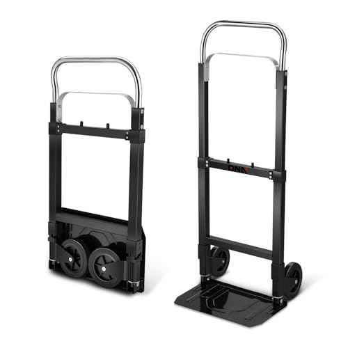 DNA MOTORING Folding Hand Truck Dolly Cart, 200lbs Capacity Foldable Dolly Cart for Moving Heavy Loads, Collapsible Hand Truck Trolley, w/Telescopic Handle, Black, TOOLS-00740
