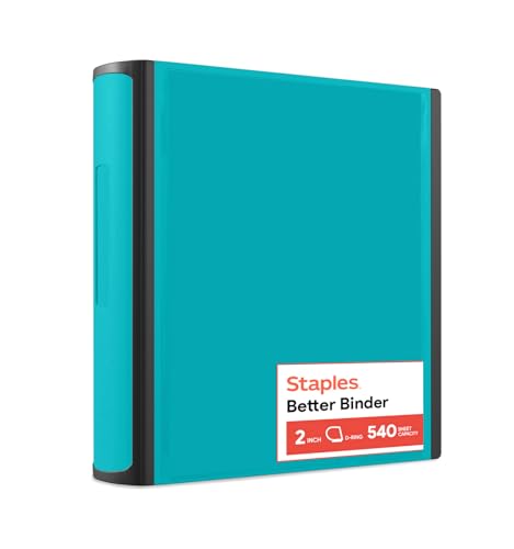 Staples Better Binder 2-Inch D-Ring View Teal - Holds 540 Sheets, Heavy Duty