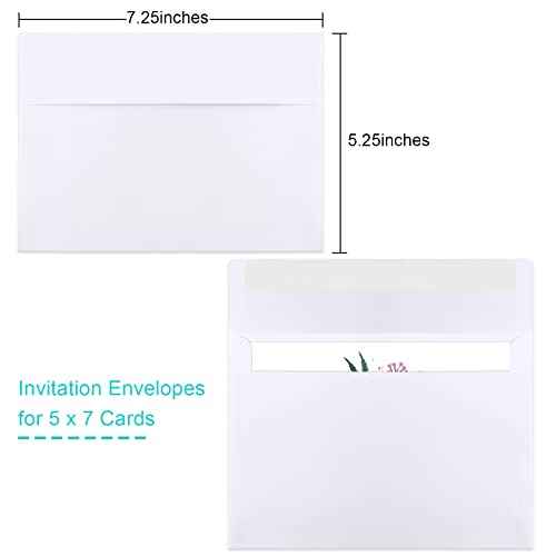 50 Packs 5x7 Envelopes, White A7 5x7 Envelopes for Invitations, Printable, Self Seal for Weddings, Photos, Postcards, Greeting Cards, Mailing