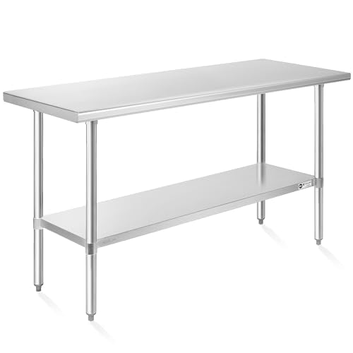 KUTLER Stainless Steel Table 24 x 60 Inches, NSF Heavy Duty Commercial Kitchen Prep and Work Table with Undershelf for Restaurant, Hotel, Home